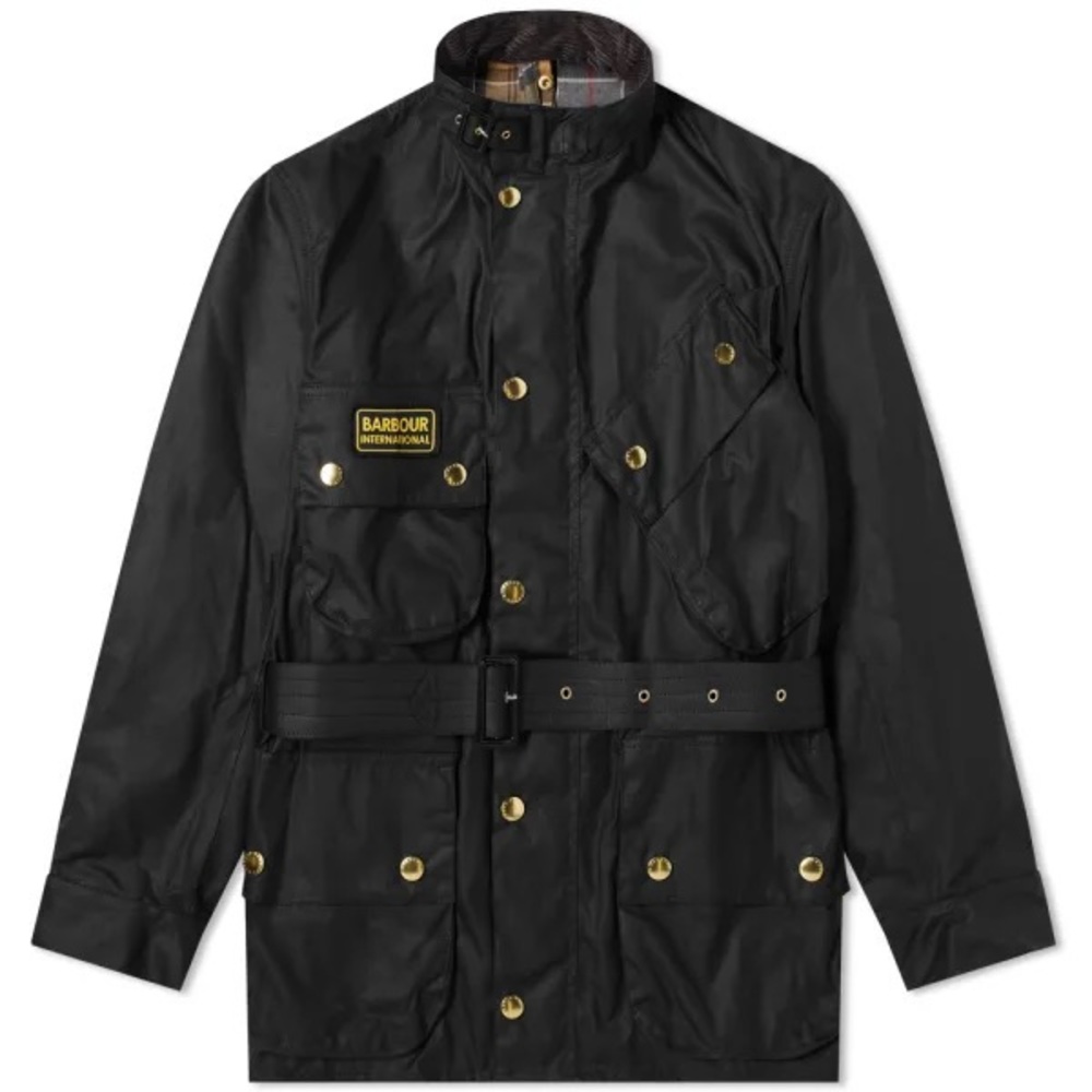 Barbour International Jacket Black Waxed Canvas with Corduroy Collar Size